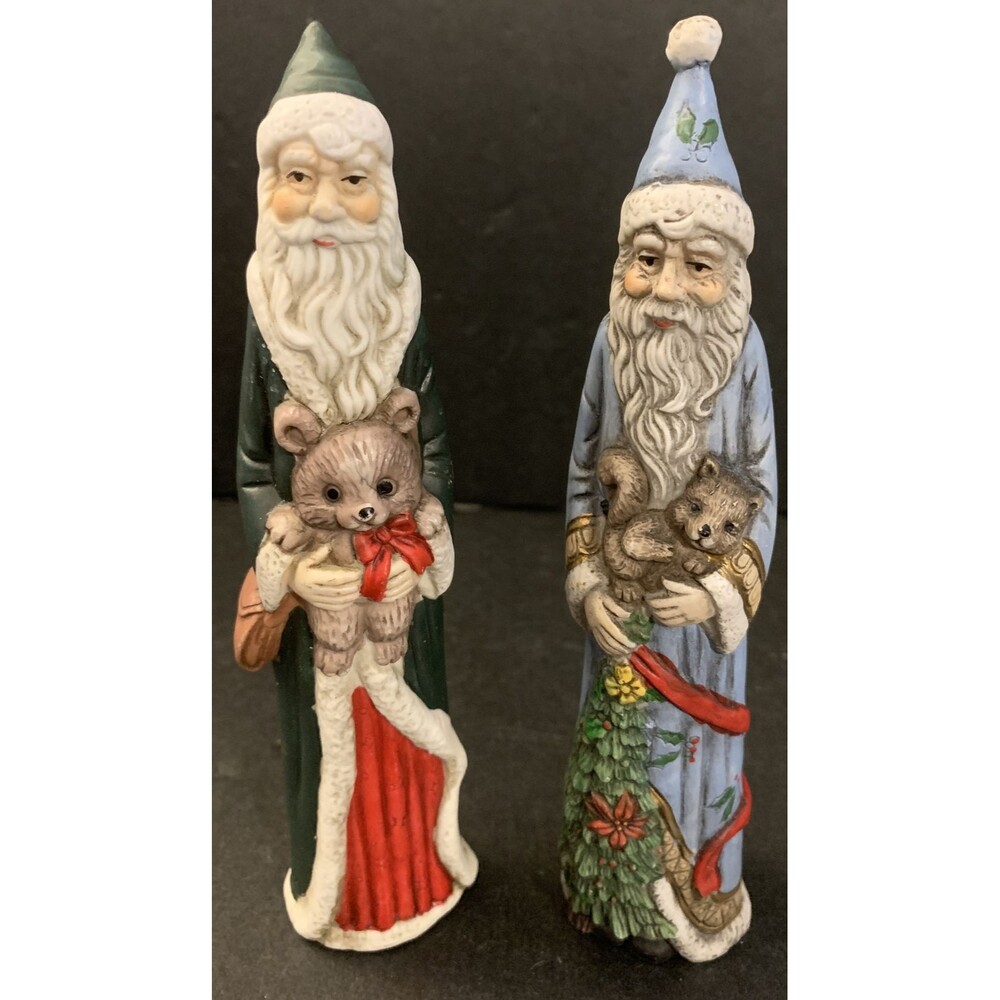 Two Old World Santa Claus Figurines Tall Style Christmas Decor